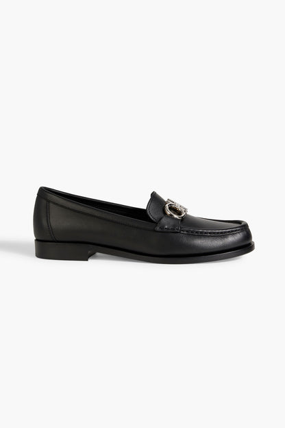 Ferragamo Rolo Embellished Leather Loafers Black Women's