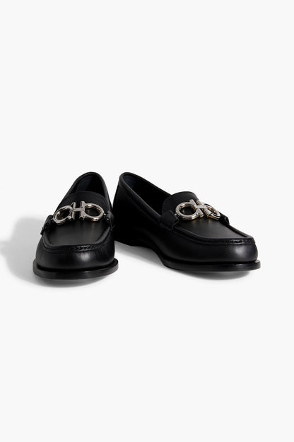 Ferragamo Rolo Embellished Leather Loafers Black Women's