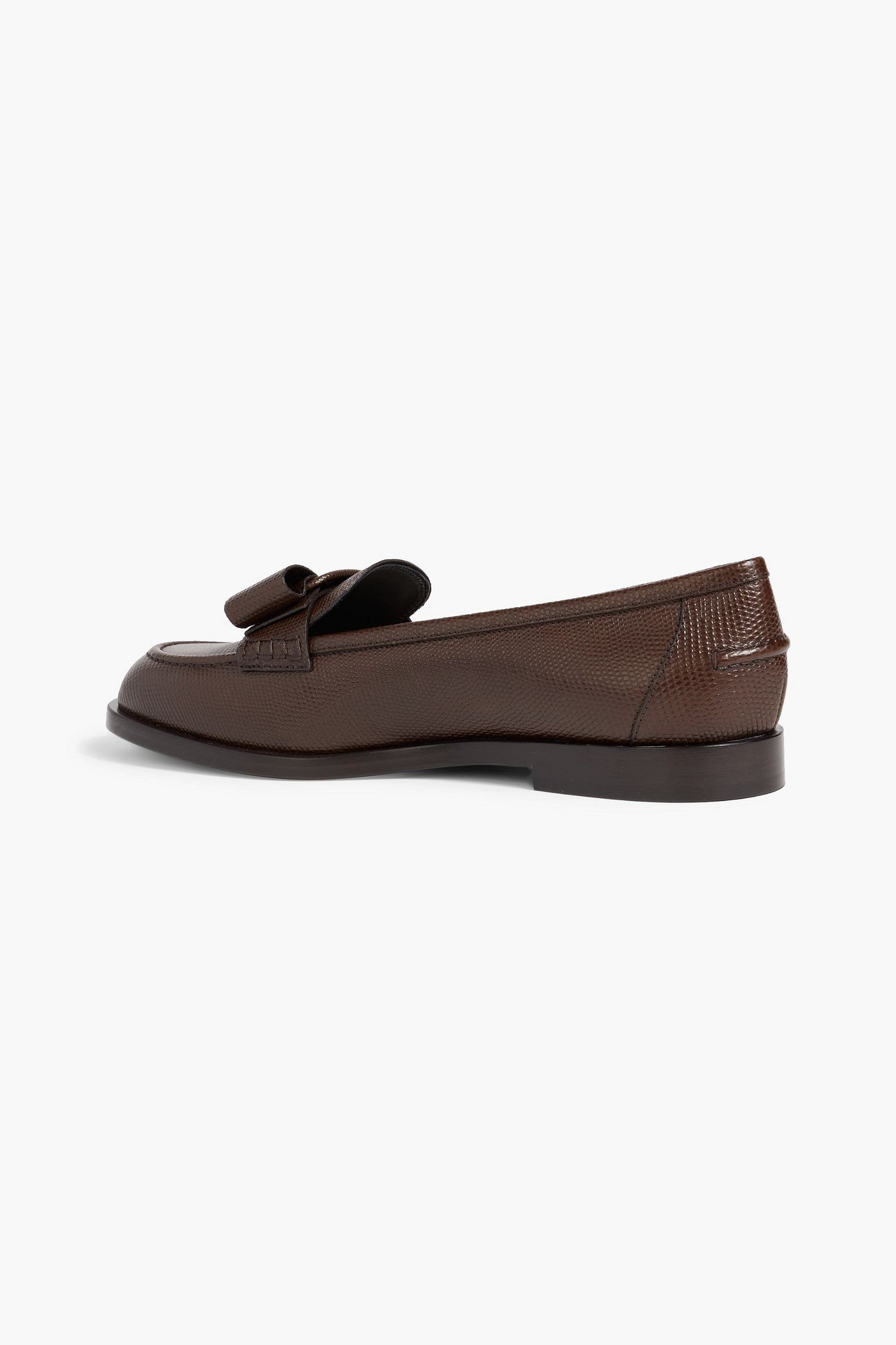 Ferragamo Vivaldo Bow-Detailed Lizard-Effect Leather Loafers Dark Brown Women's