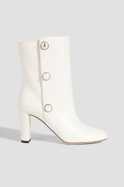 Jimmy Choo Rina 85 Embellished Leather Ankle Boots Ivory Women's