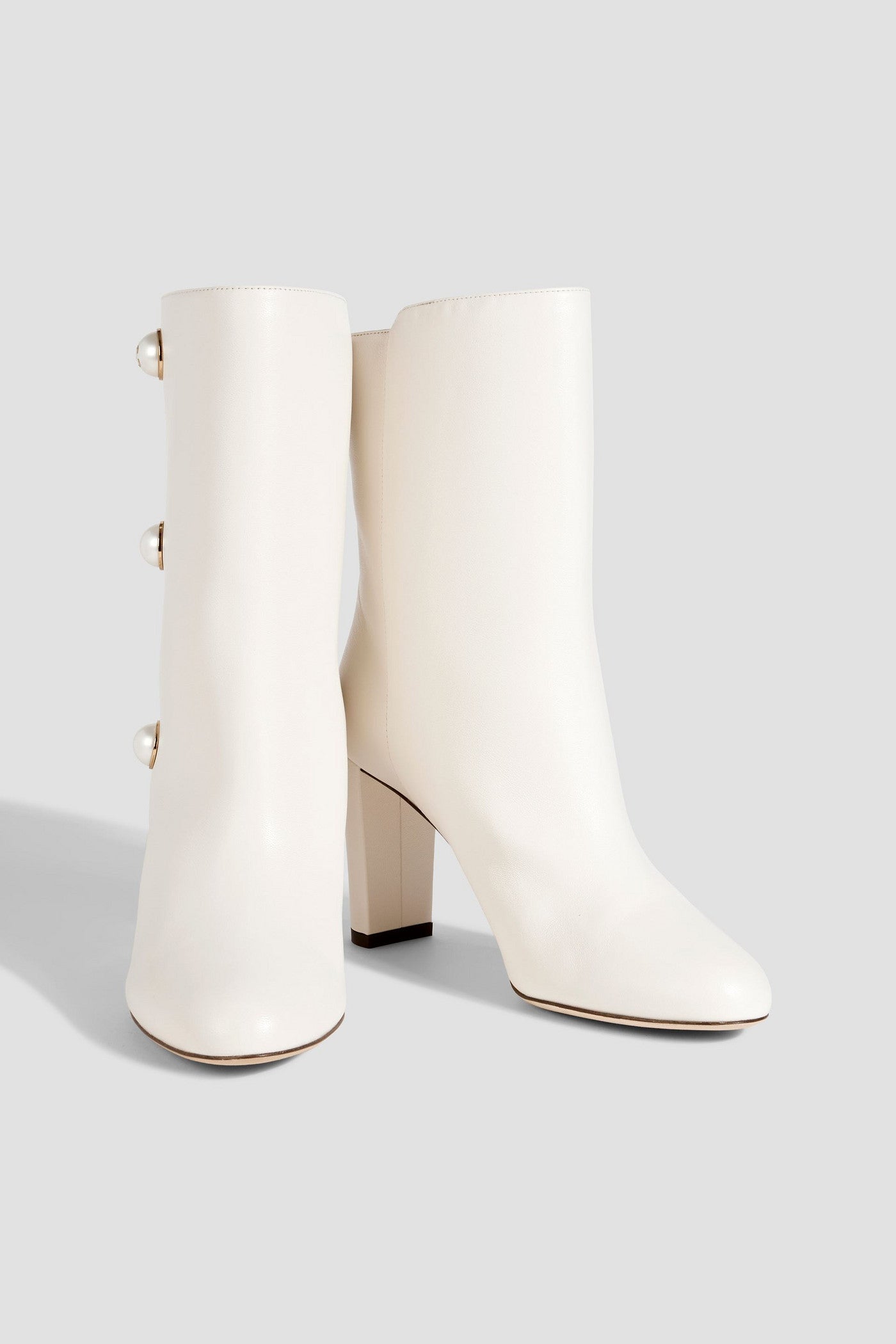 Jimmy Choo Rina 85 Embellished Leather Ankle Boots Ivory Women's