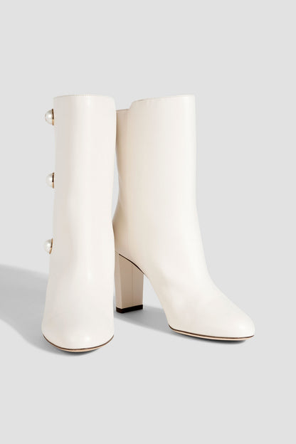 Jimmy Choo Rina 85 Embellished Leather Ankle Boots Ivory Women's