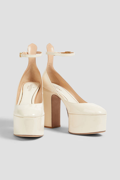 Valentino Garavani Tan-Go Patent-Leather Platform Pumps Ivory Women's