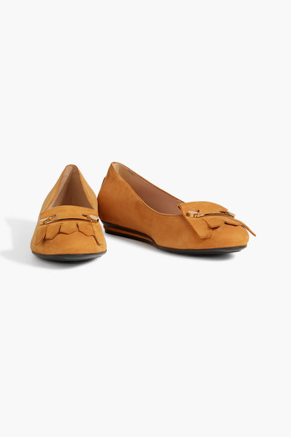 Tod's Fringed Suede Ballet Flats Camel Women's