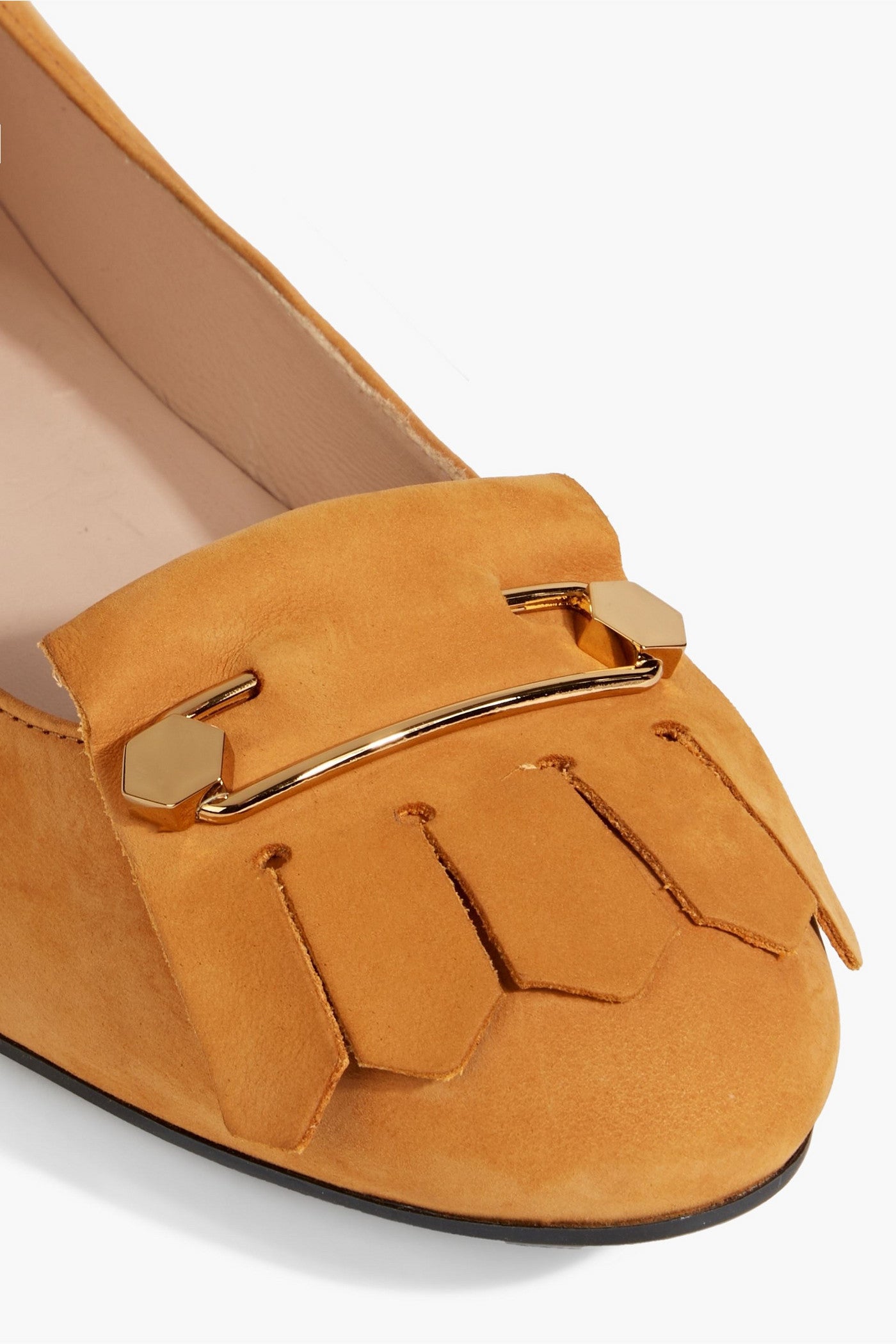 Tod's Fringed Suede Ballet Flats Camel Women's