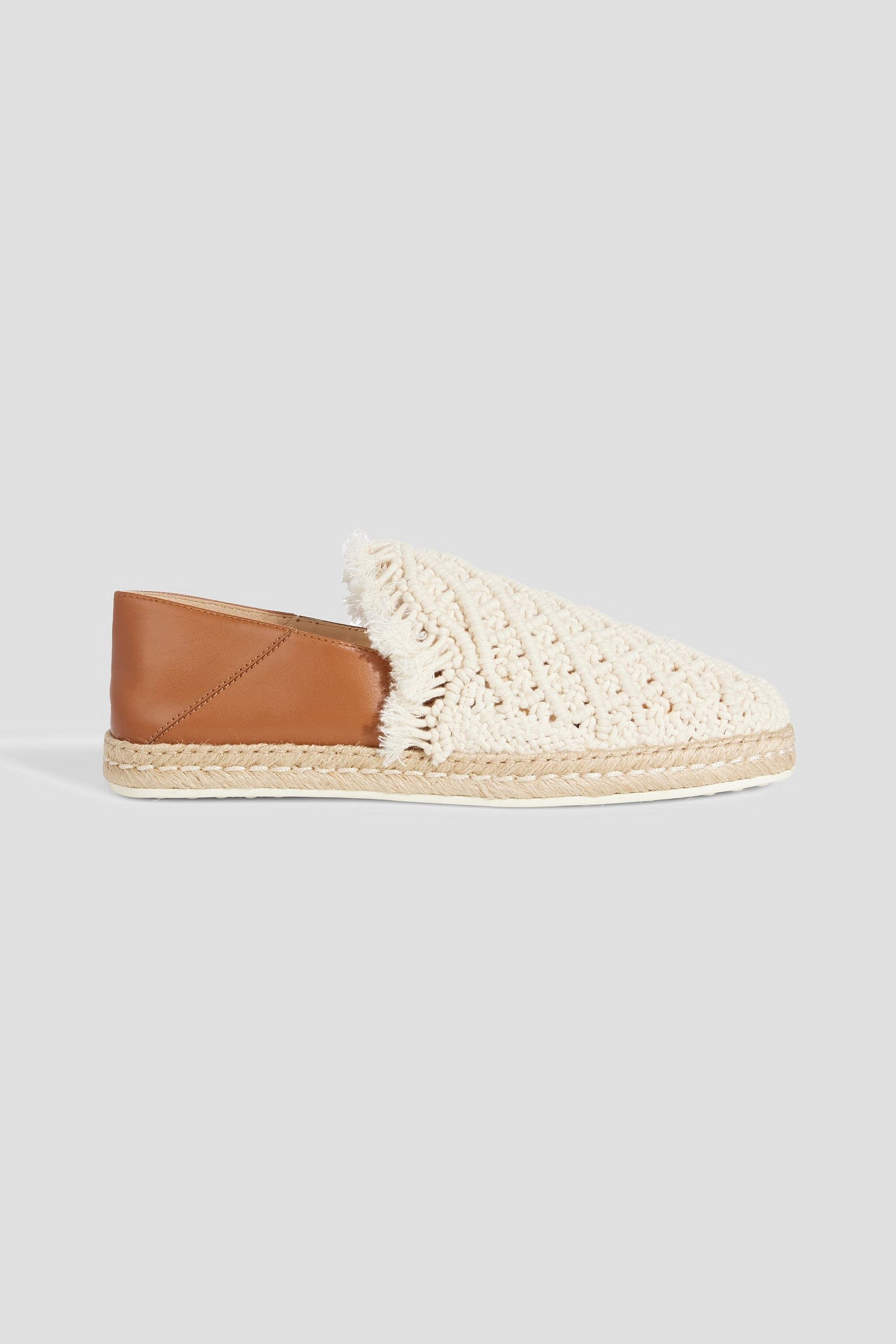 Tod's Crochet And Leather Collapsible-Heel Espadrilles Ecru Women's