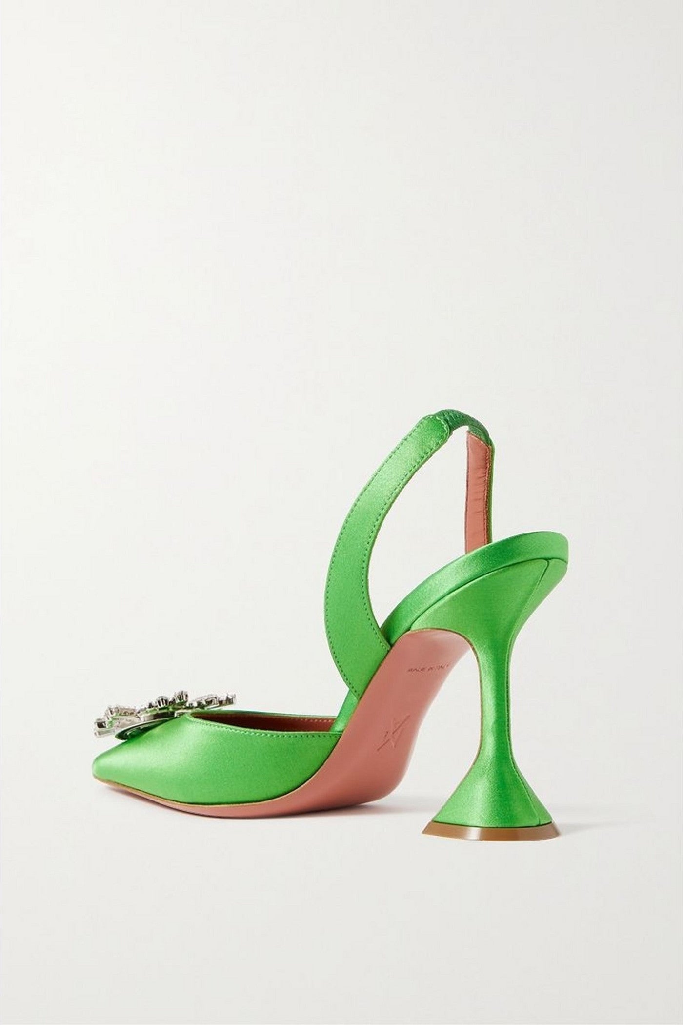 Amina Muaddi Begum 95 Crystal-Embellished Satin Slingback Pumps Green Women's