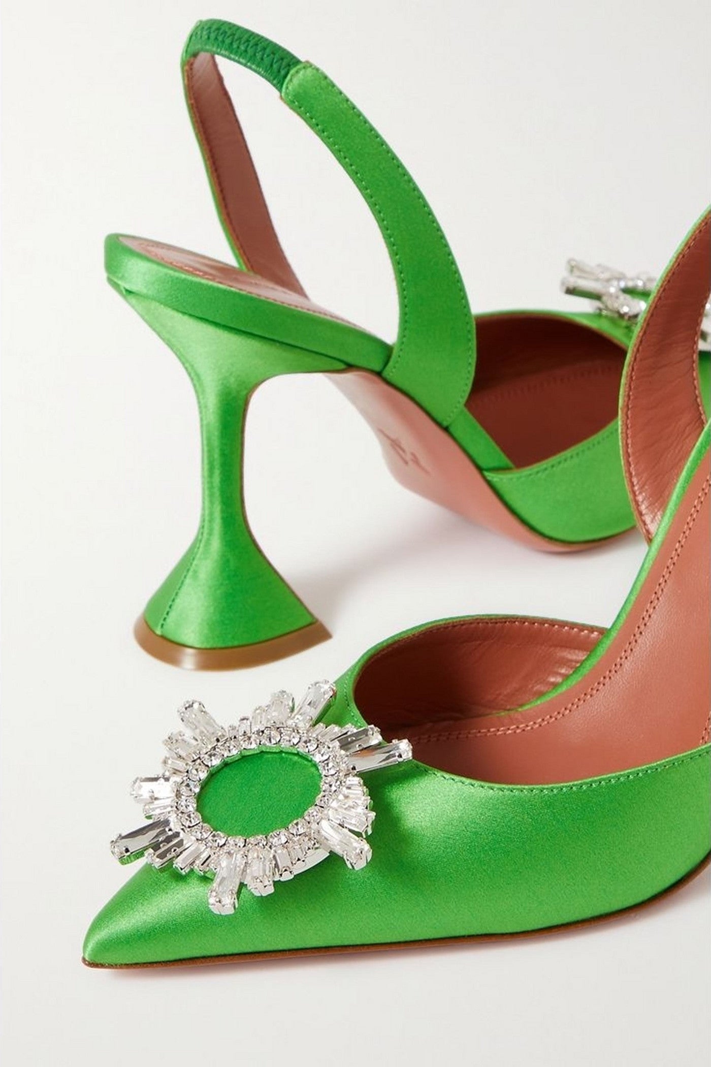 Amina Muaddi Begum 95 Crystal-Embellished Satin Slingback Pumps Green Women's