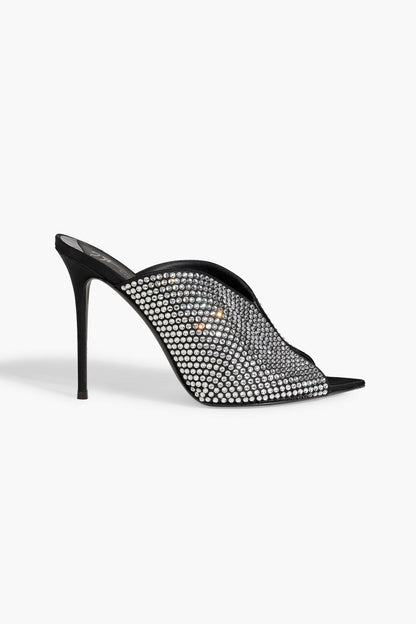 Giuseppe Zanotti Intriigo Sparkle Crystal-Embellished Satin Mules Black Women's