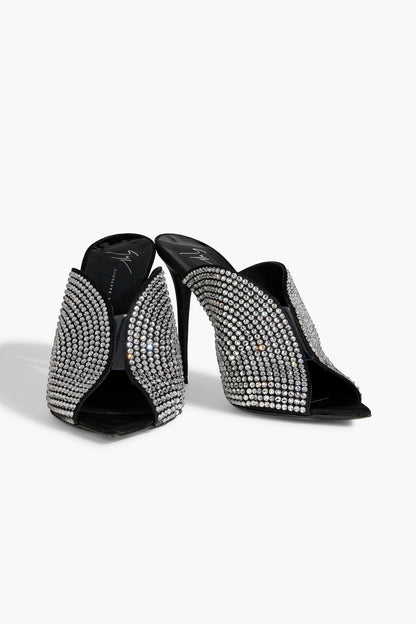 Giuseppe Zanotti Intriigo Sparkle Crystal-Embellished Satin Mules Black Women's