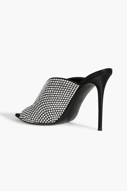 Giuseppe Zanotti Intriigo Sparkle Crystal-Embellished Satin Mules Black Women's