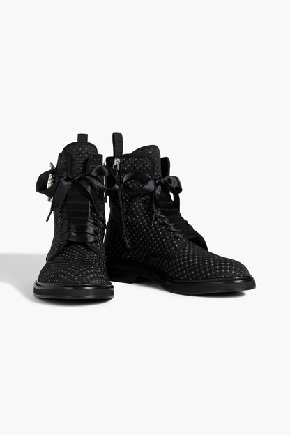 Roger Vivier Viv Buckled Metallic Jacquard Combat Boots Charcoal Women's