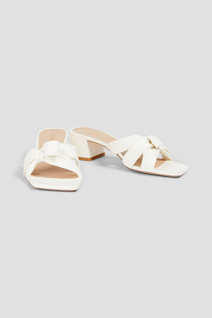 Stuart Weitzman Sophia 45 Bow-Detailed Leather Mules Ivory Women's