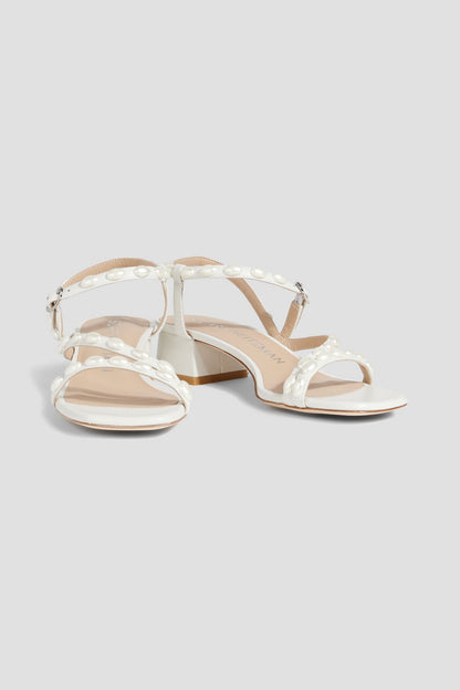 Stuart Weitzman Pearlita 35 Faux Pearl-Embellished Leather Sandals White Women's