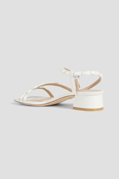Stuart Weitzman Pearlita 35 Faux Pearl-Embellished Leather Sandals White Women's