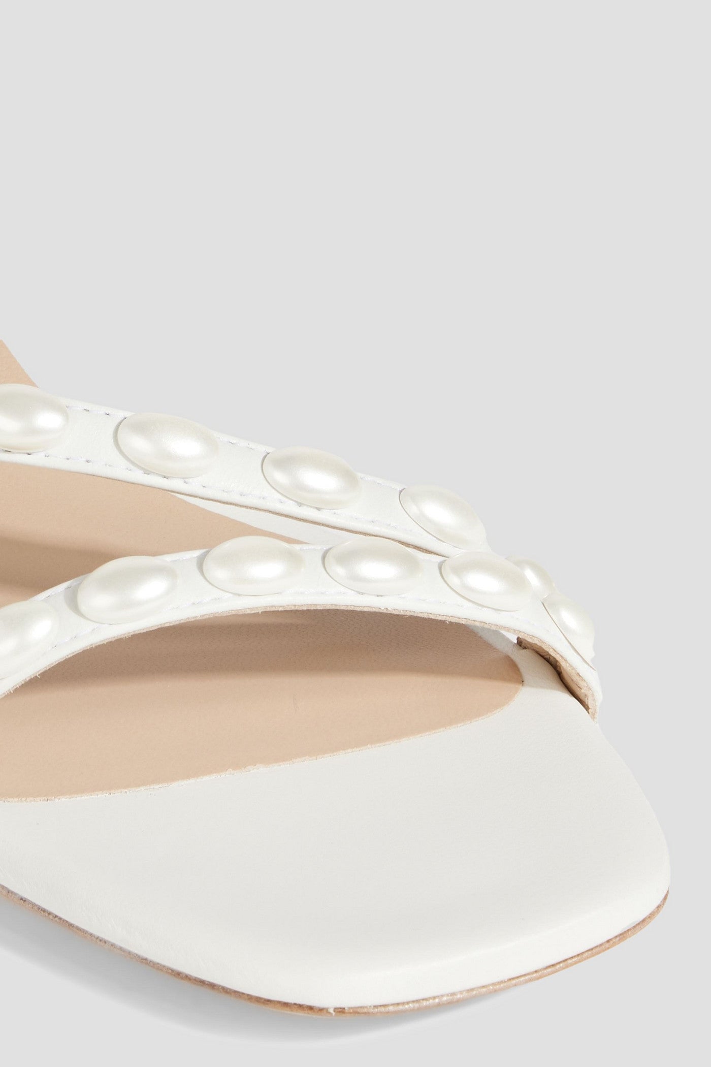 Stuart Weitzman Pearlita 35 Faux Pearl-Embellished Leather Sandals White Women's