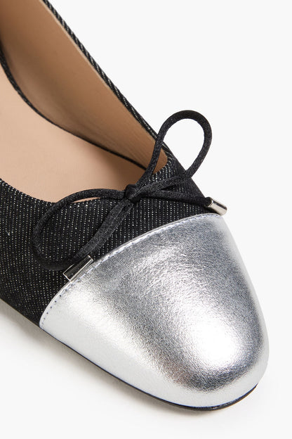 Stuart Weitzman Sleek Metallic Leather-Trimmed Denim Ballet Flats Black Women's