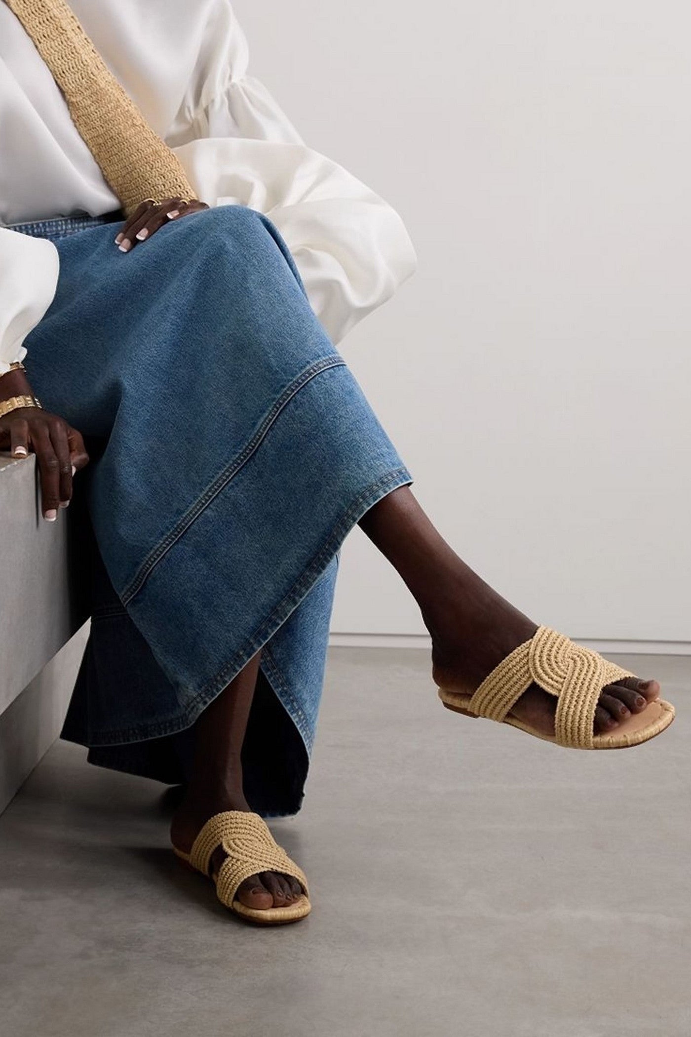 Castaer Prado Raffia Slides Beige Women's