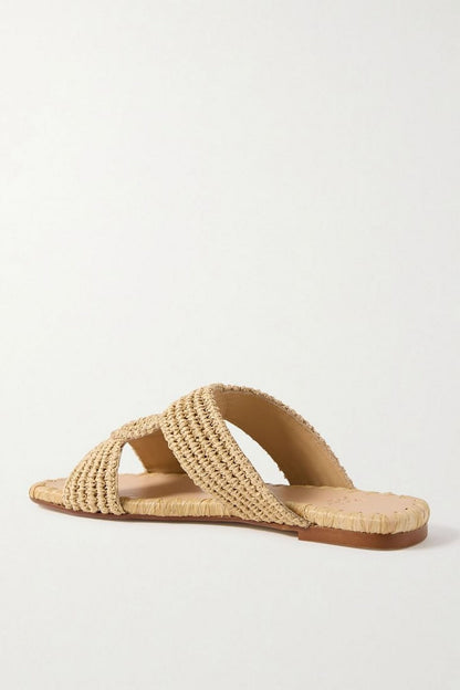 Castaer Prado Raffia Slides Beige Women's
