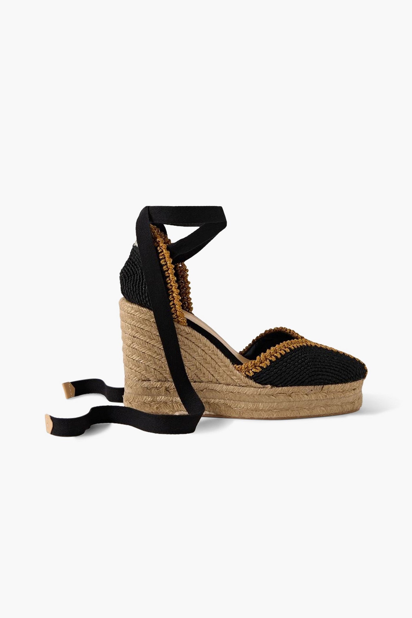 Castaer Couer 80 Lurex-Trimmed Canvas Wedge Espadrilles Black Women's