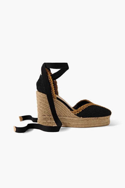 Castaer Couer 80 Lurex-Trimmed Canvas Wedge Espadrilles Black Women's