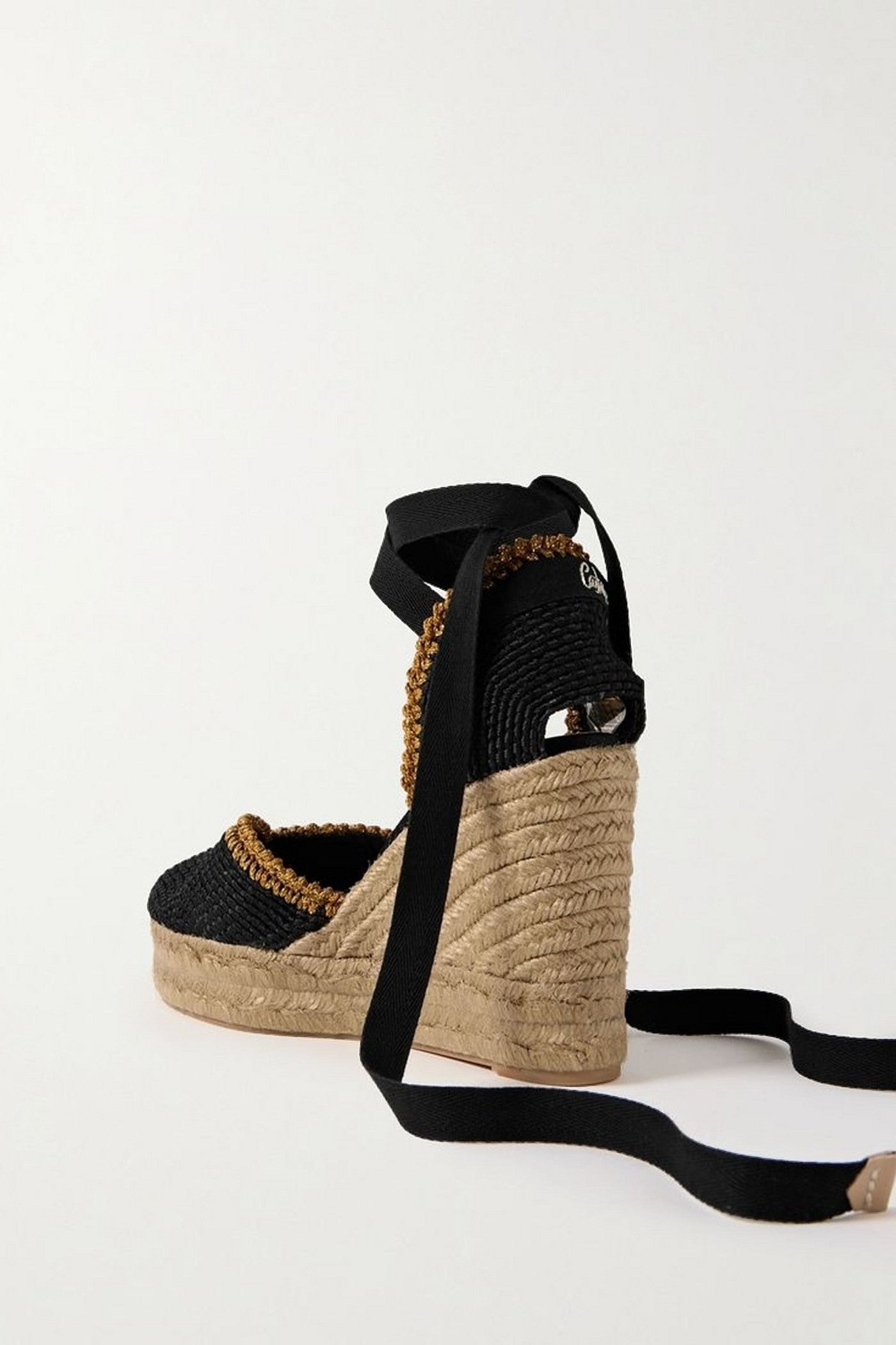 Castaer Couer 80 Lurex-Trimmed Canvas Wedge Espadrilles Black Women's