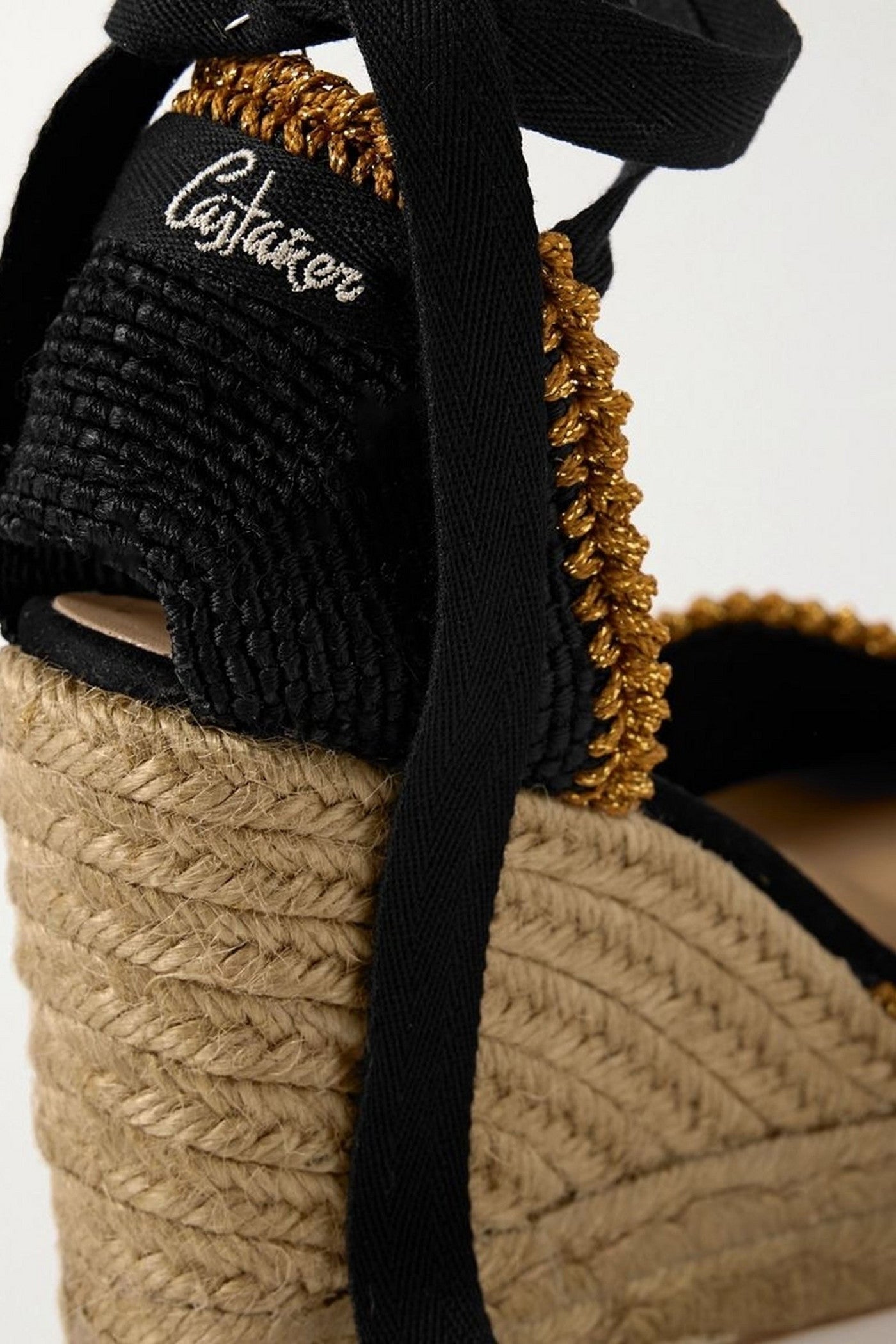 Castaer Couer 80 Lurex-Trimmed Canvas Wedge Espadrilles Black Women's