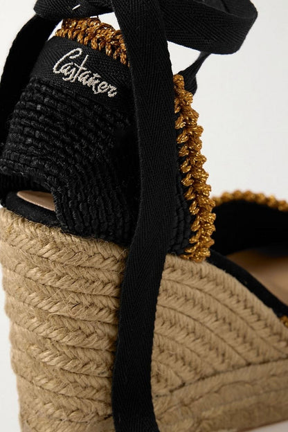 Castaer Couer 80 Lurex-Trimmed Canvas Wedge Espadrilles Black Women's
