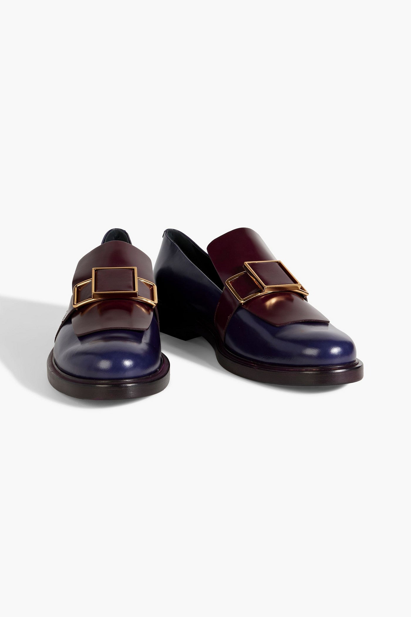 Tod's Embellished Two-Tone Glossed-Leather Loafers Indigo Women's