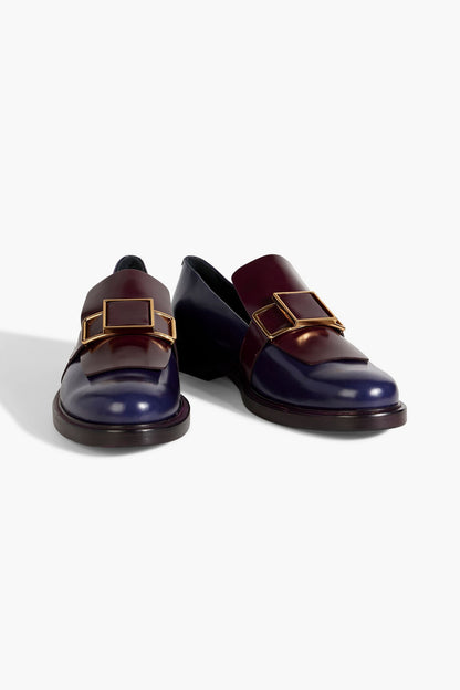 Tod's Embellished Two-Tone Glossed-Leather Loafers Indigo Women's