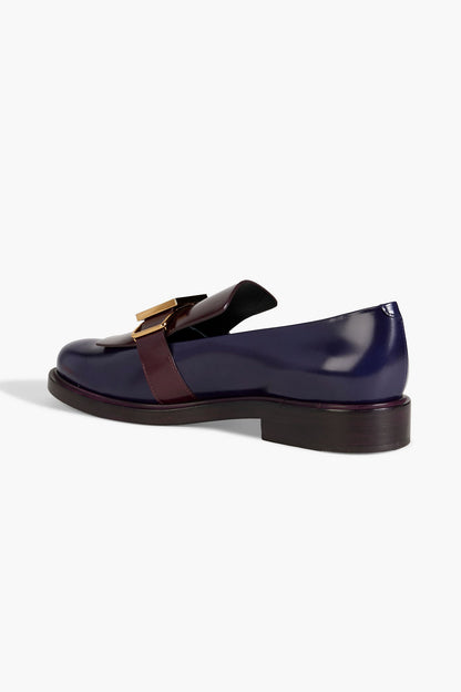Tod's Embellished Two-Tone Glossed-Leather Loafers Indigo Women's
