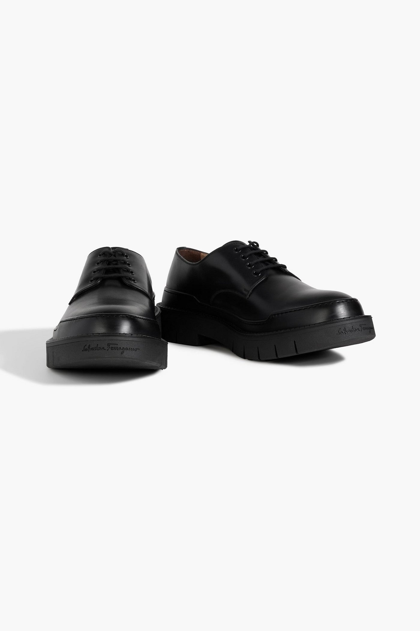 Ferragamo Ninja Leather Derby Shoes Black