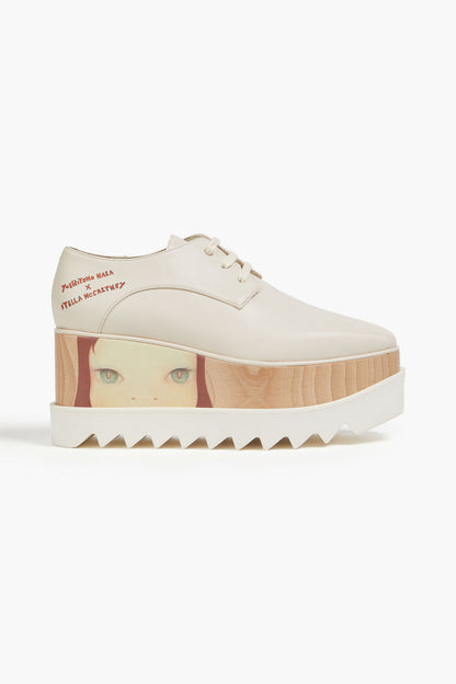 Stella Mccartney + Yoshimoto Nara Elyse Printed Platform Brogues Ecru Women's
