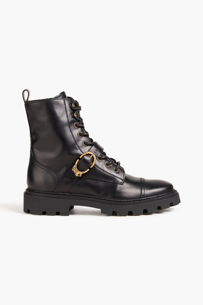 Tod's Buckled Leather Combat Boots Black Women's