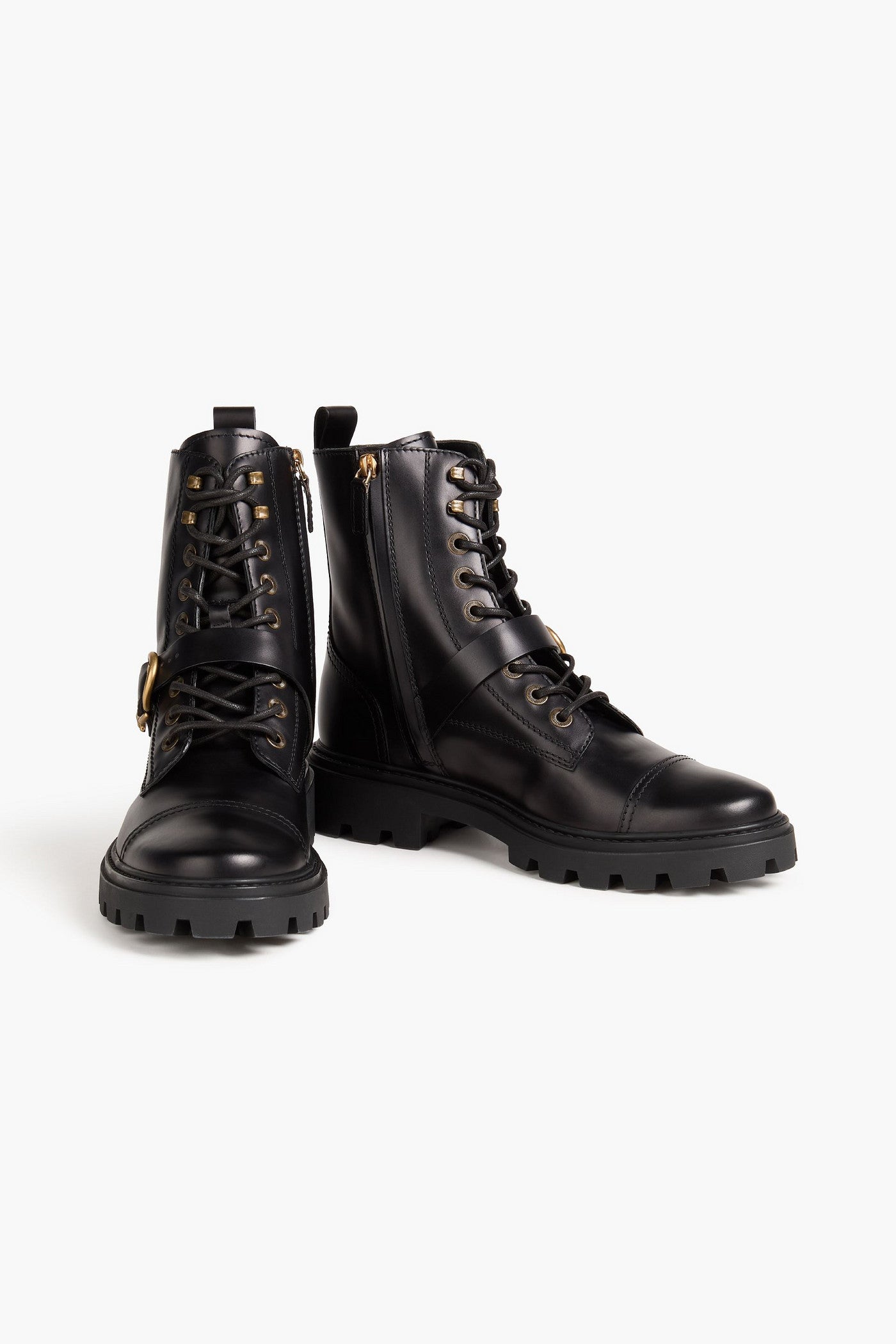 Tod's Buckled Leather Combat Boots Black Women's