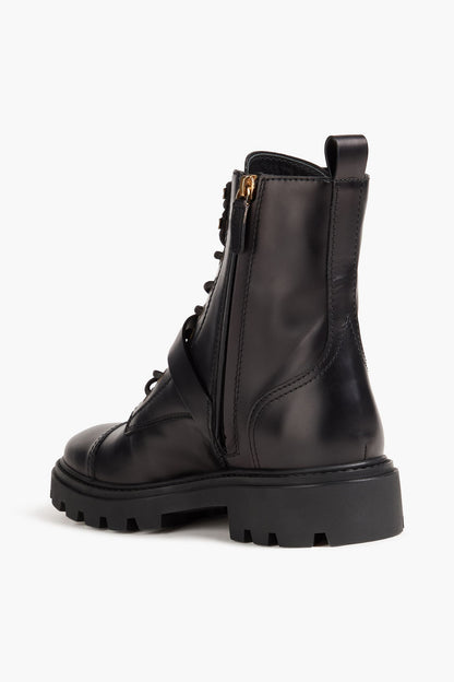 Tod's Buckled Leather Combat Boots Black Women's