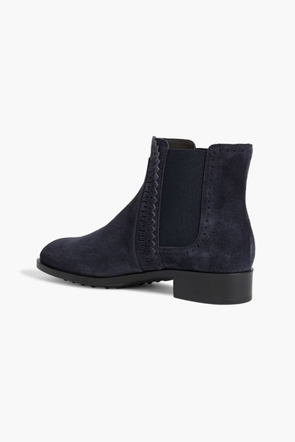 Tod's Laser-Cut Suede Chelsea Boots Navy Women's