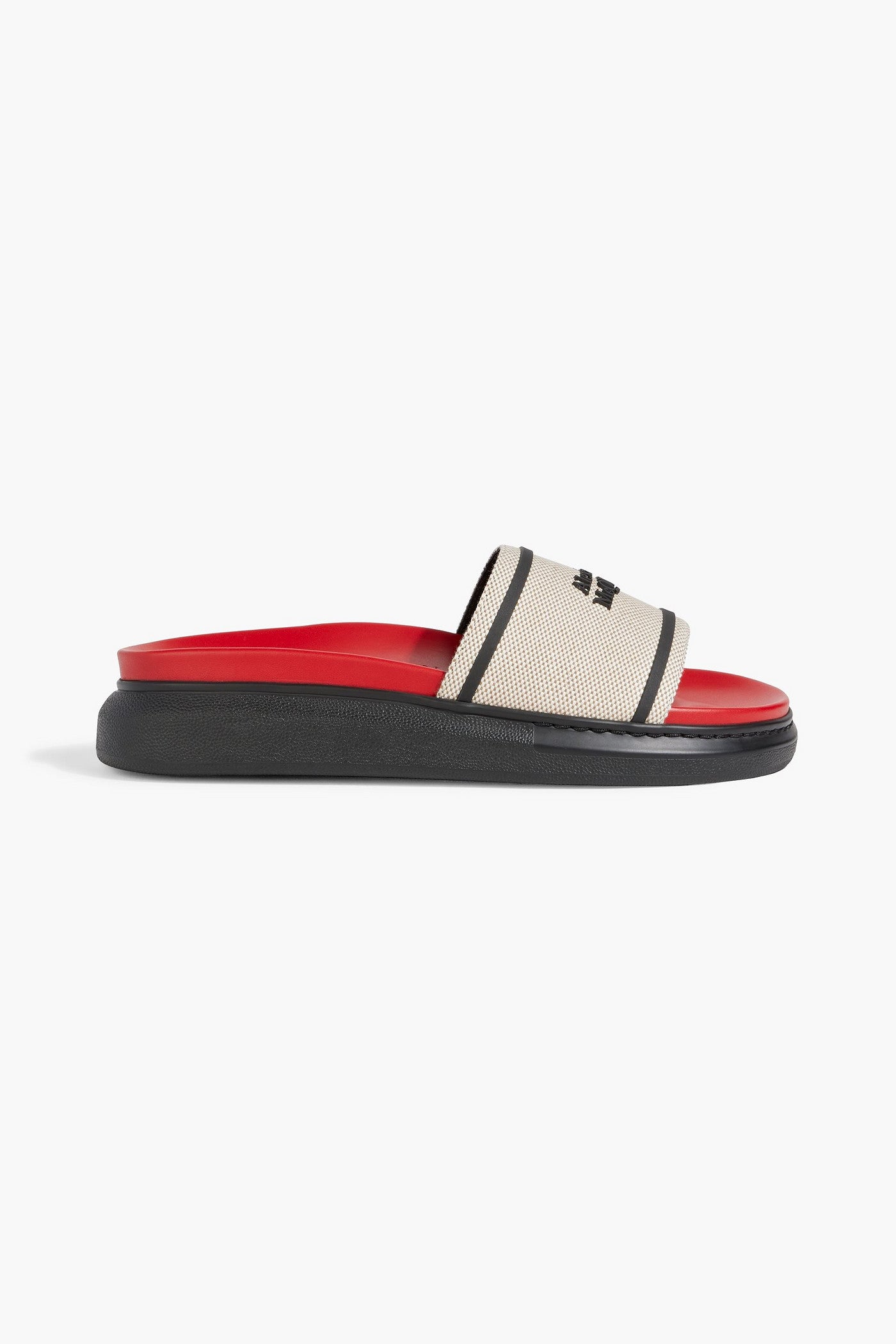 Mcqueen Hybrid Logo-Embellished Canvas Slides Beige Women's