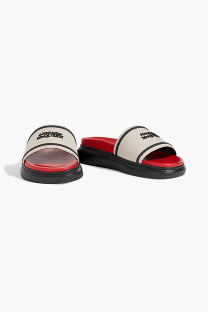 Mcqueen Hybrid Logo-Embellished Canvas Slides Beige Women's