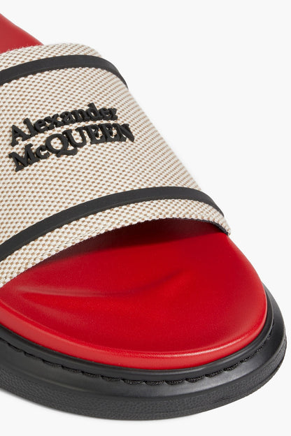 Mcqueen Hybrid Logo-Embellished Canvas Slides Beige Women's