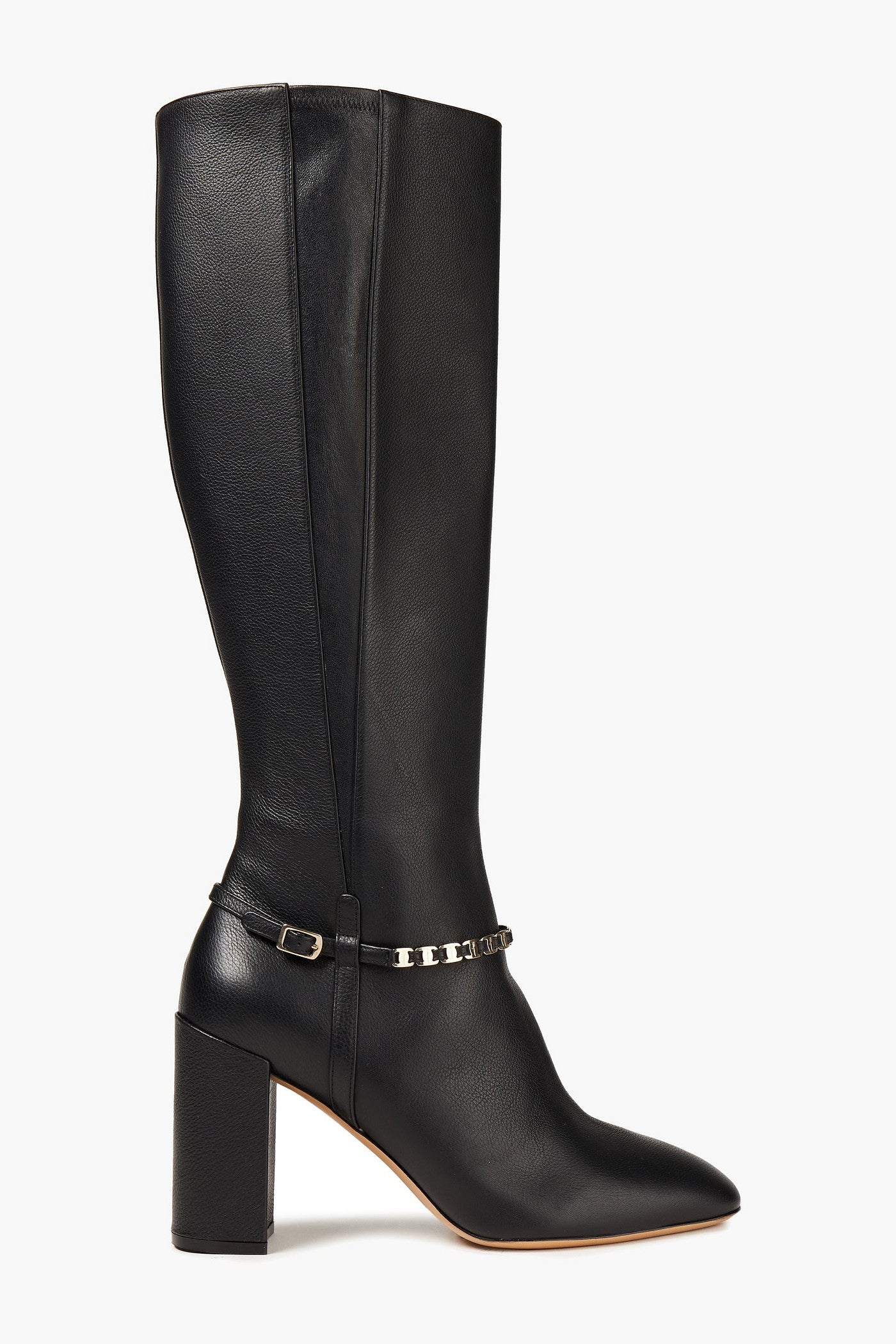 Ferragamo Triba 85 Chain-Trimmed Leather Knee Boots Black Women's