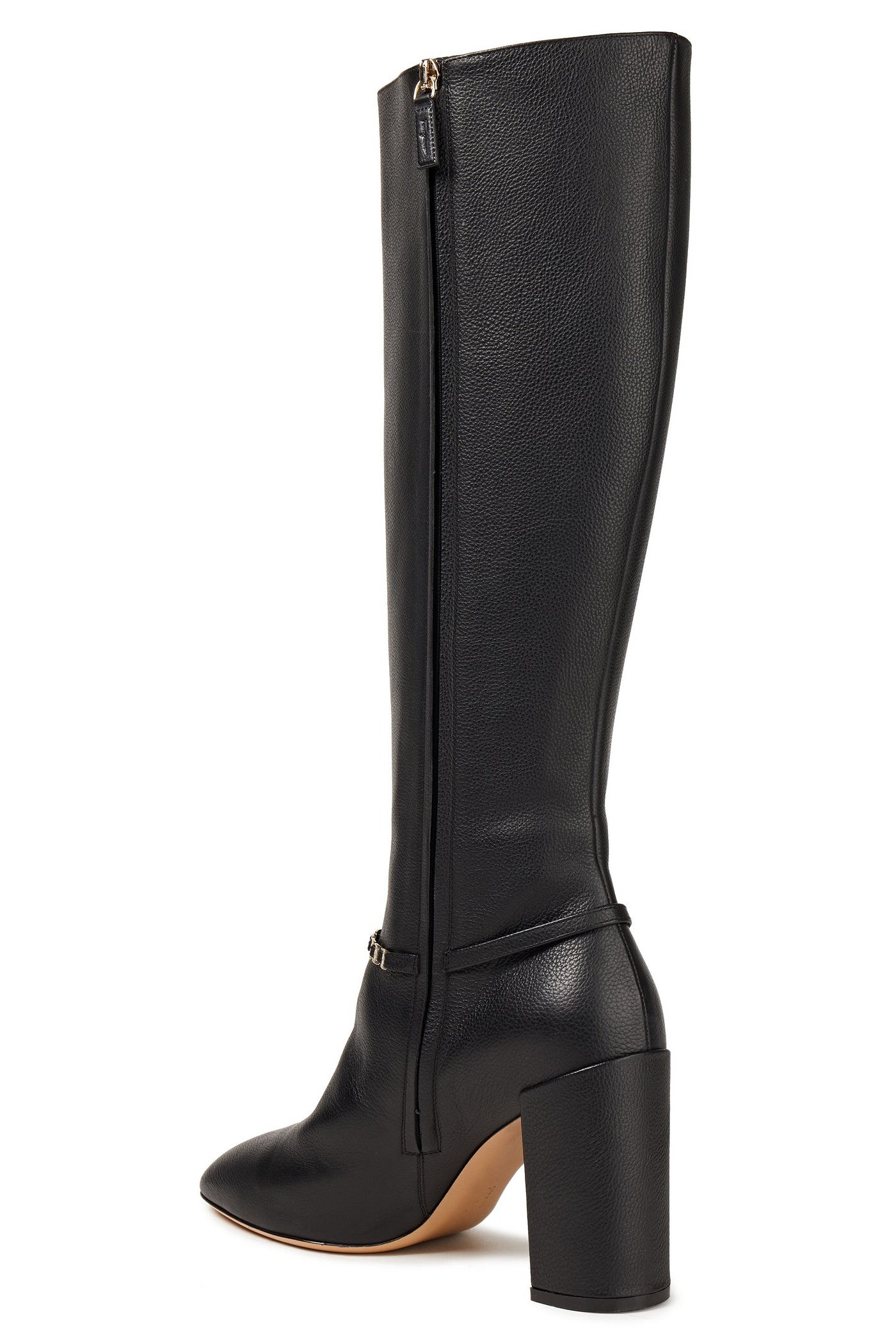Ferragamo Triba 85 Chain-Trimmed Leather Knee Boots Black Women's
