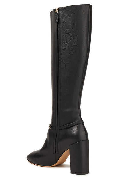 Ferragamo Triba 85 Chain-Trimmed Leather Knee Boots Black Women's