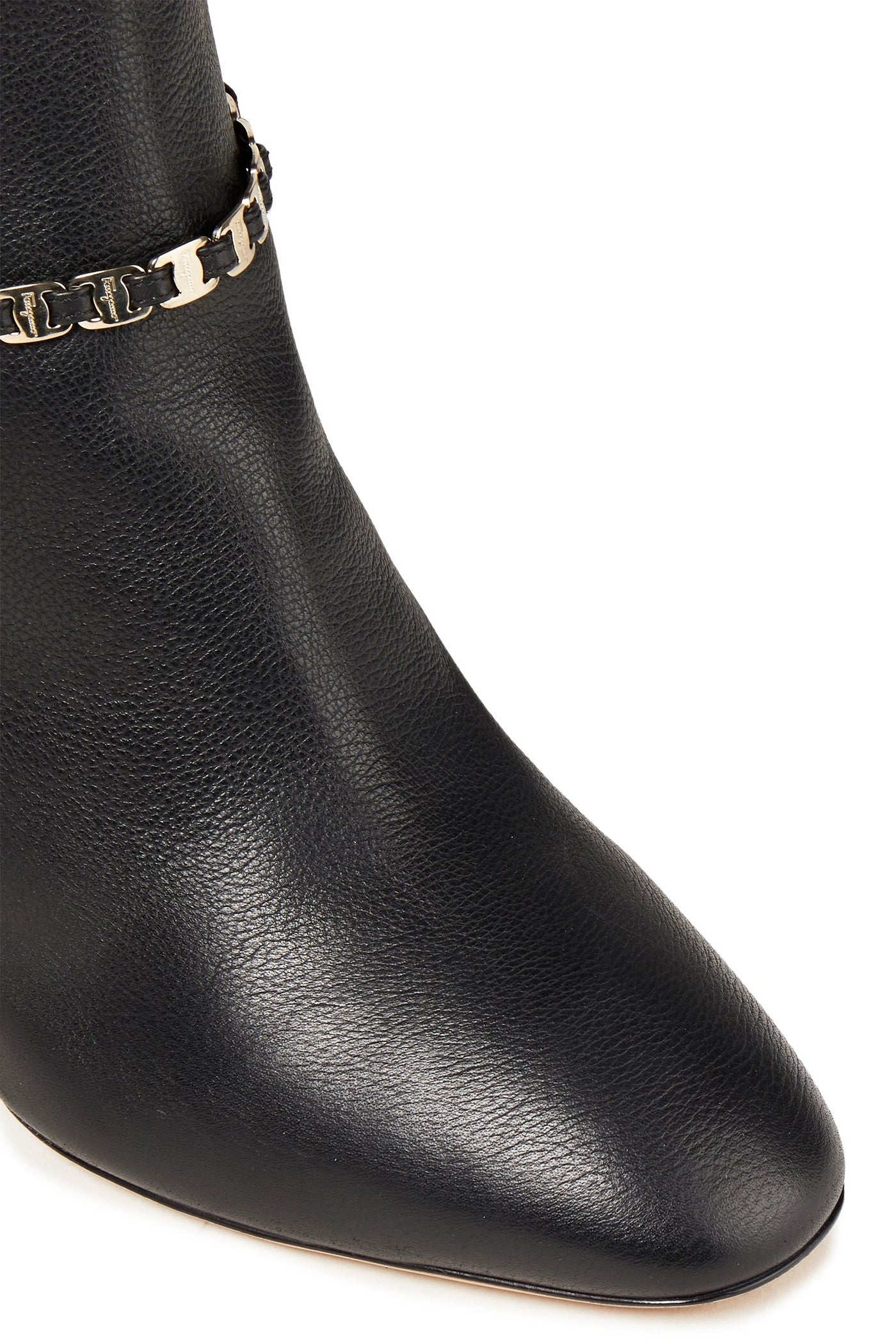 Ferragamo Triba 85 Chain-Trimmed Leather Knee Boots Black Women's