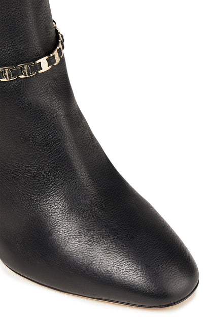 Ferragamo Triba 85 Chain-Trimmed Leather Knee Boots Black Women's