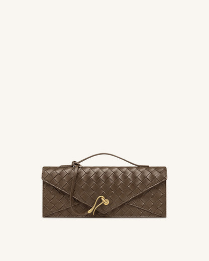Jw Pei Celeste Woven Textured Envelope Top Handle Bag Mocha Brown