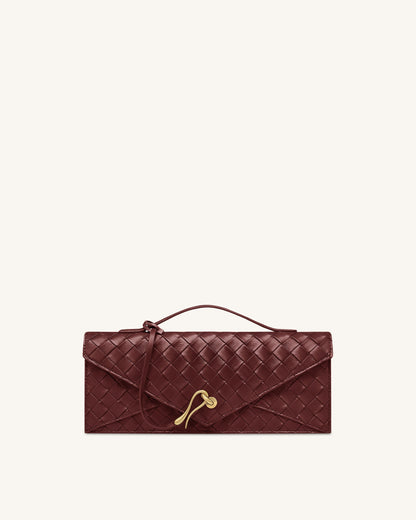 Jw Pei Celeste Woven Textured Envelope Top Handle Bag Burgundy