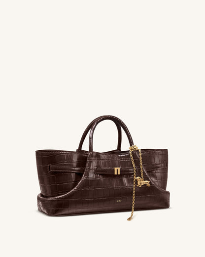 Jw Pei Maeve Dachshund Metal Charm Tote Bag Dark Brown Croc