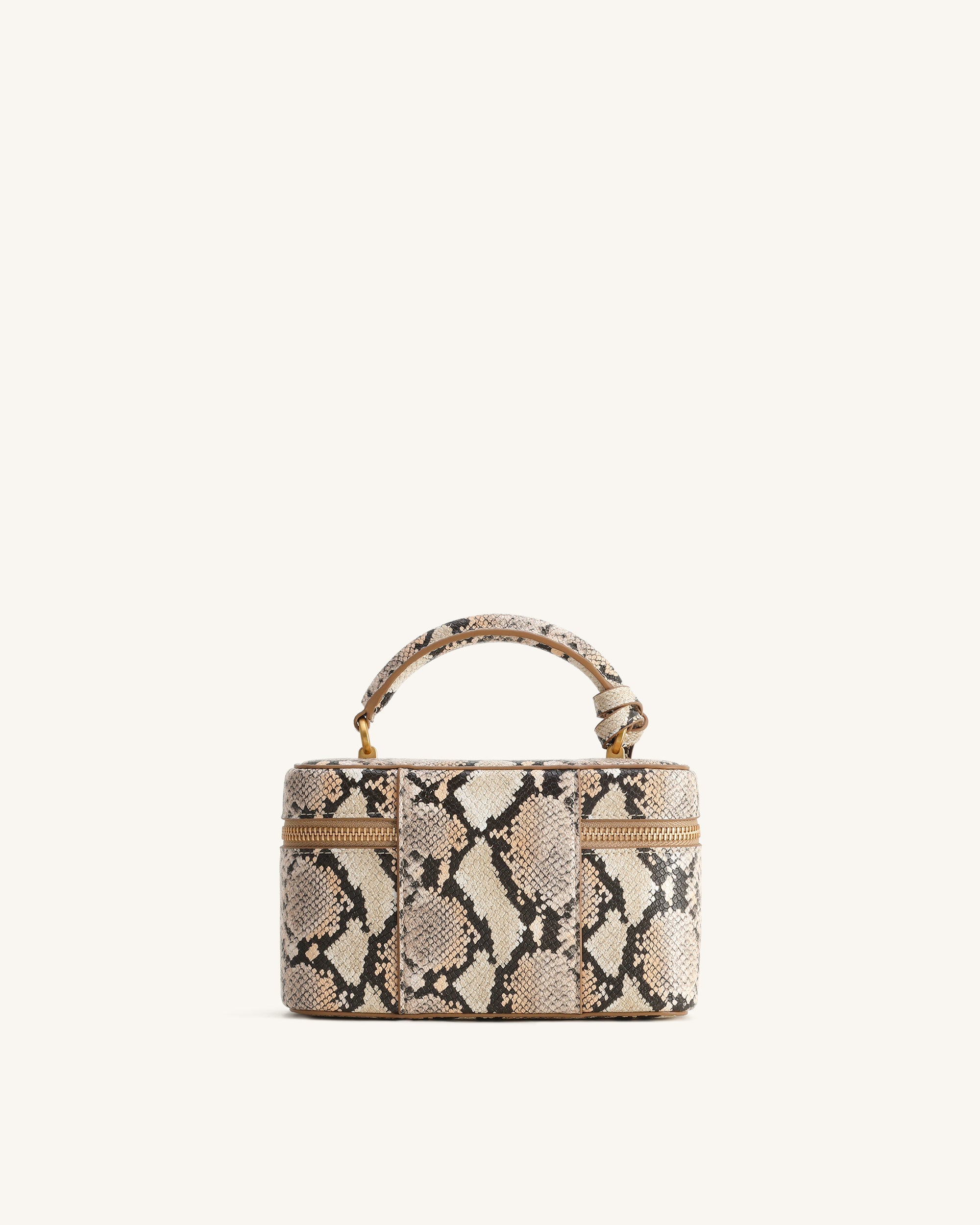 Jw Pei Cleo Snake Embossed Box Shape Top Handle Bag Beige