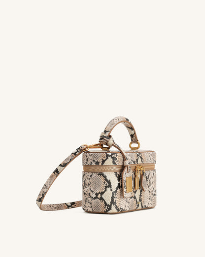 Jw Pei Cleo Snake Embossed Box Shape Top Handle Bag Beige
